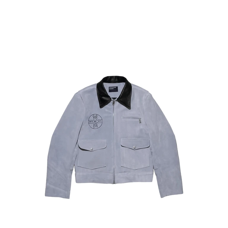 Graphic-print Leather-collar Jacket