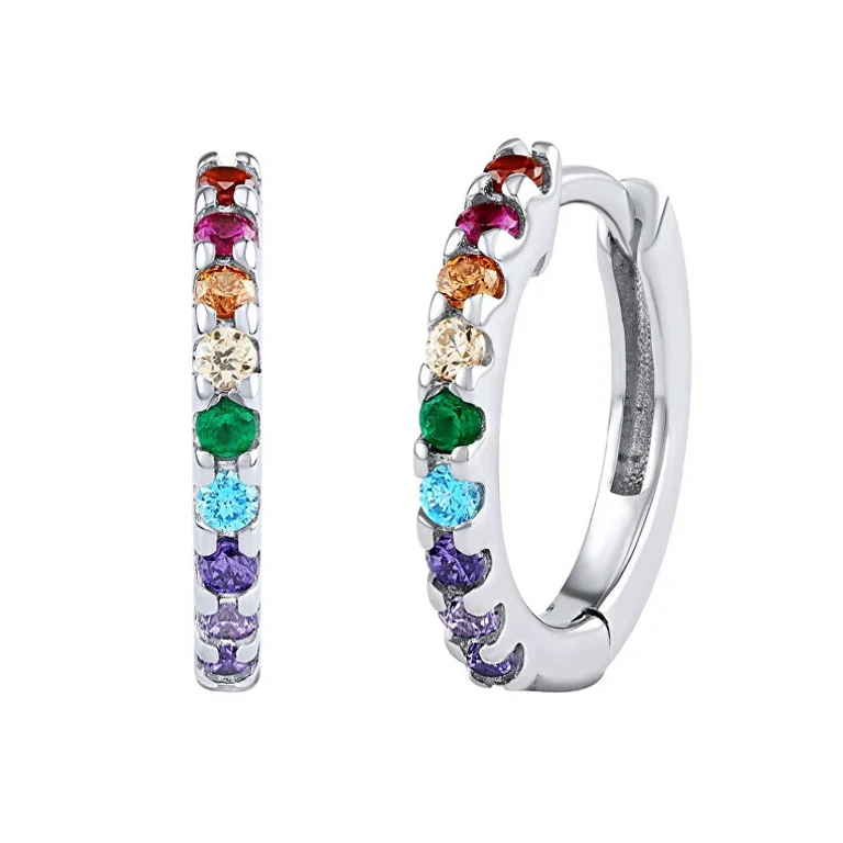 Daymen Silver Hoop Earrings with Brilliant Zircons Dcc20480Ec