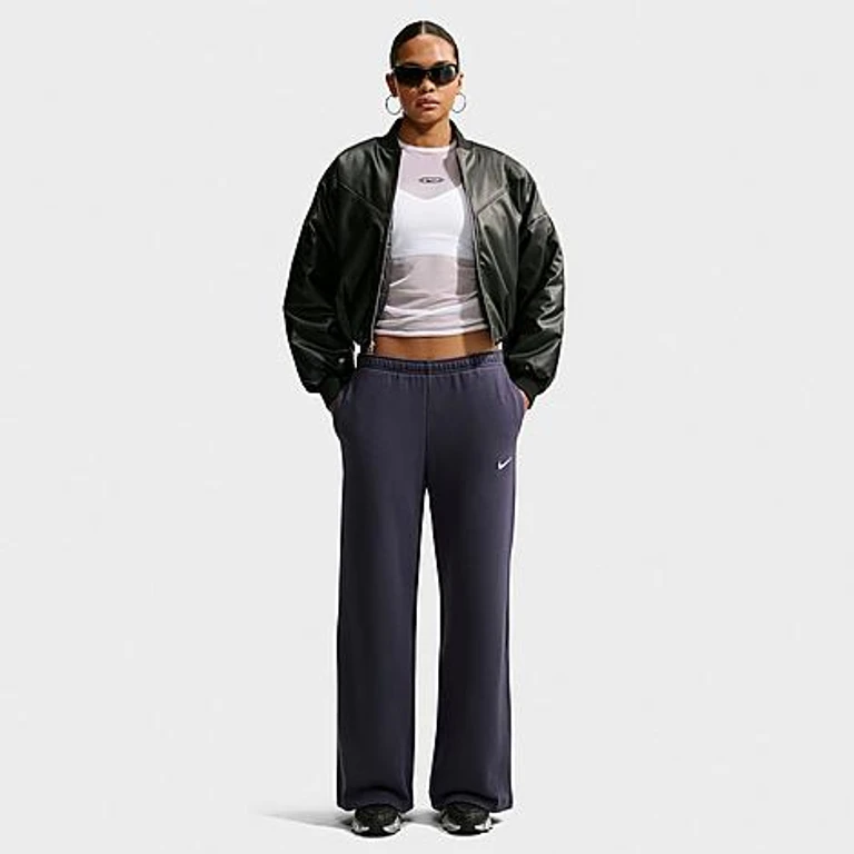 Nike Women's Studio Fleece Medium-Weight Wide-Leg Pants in Gridiron/Sail Size: XS
