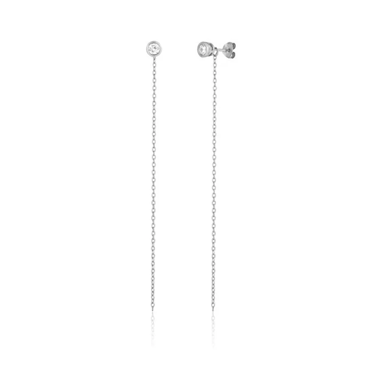 Long Silver Earrings 2 In 1 With Zircon Svle1848X75Bi00