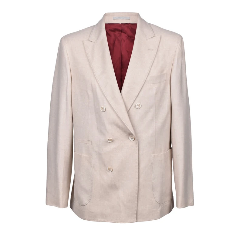Sand Wool Blend Double-Breasted Blazer