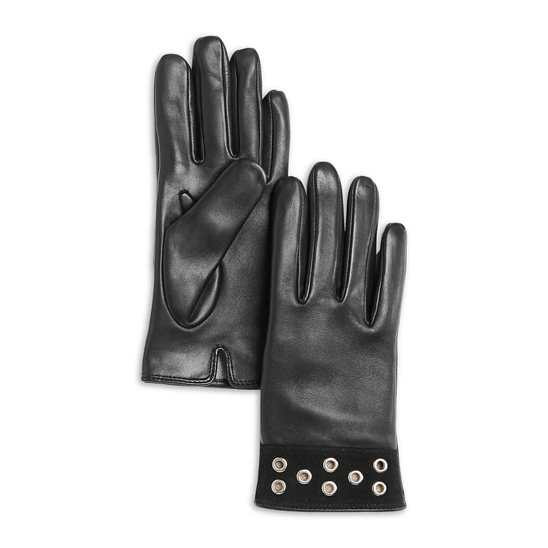 Grommet Cashmere Lined Leather Gloves - Exclusive