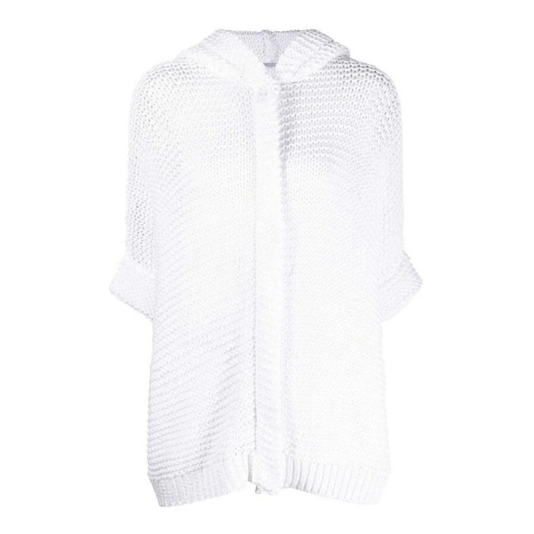 White Open-Knit Hooded Sweater