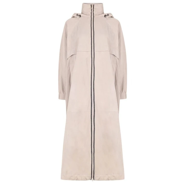 Light Beige Leather Hooded Jacket