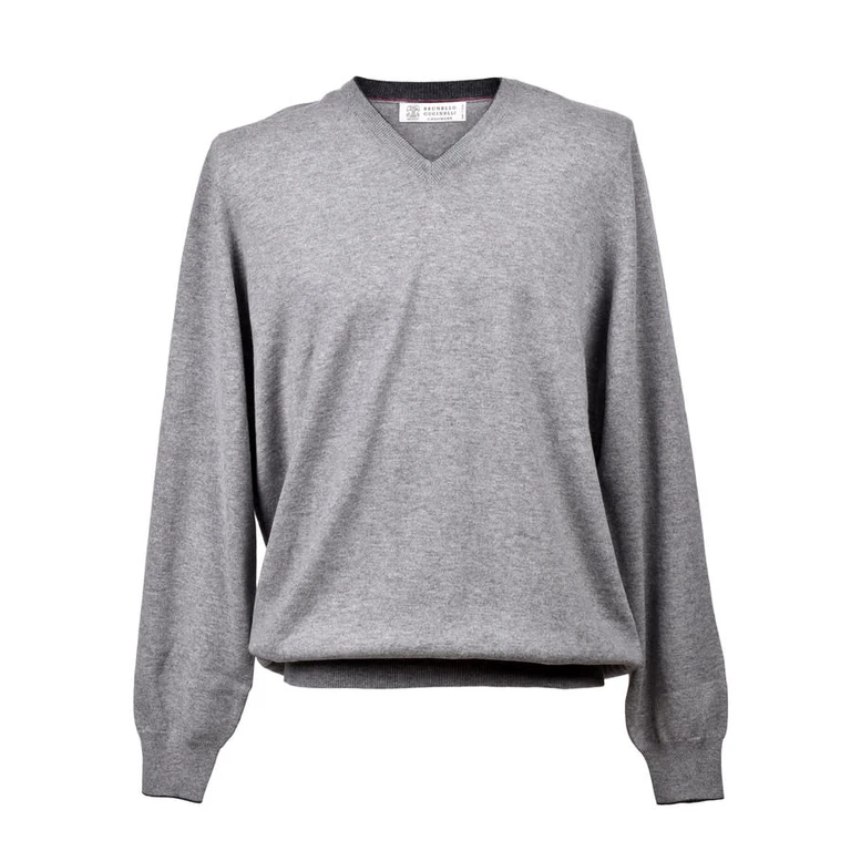 Gray Cashmere V-Neck Pullover Sweater