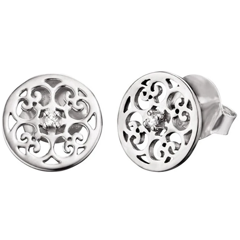Silver Earrings With Ornament And Zirconia Ere-Orna-Zi-St