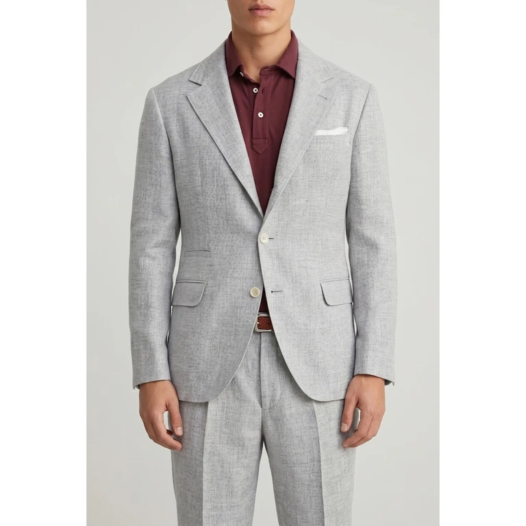 Grey Linen Wool Deconstructed Blazer
