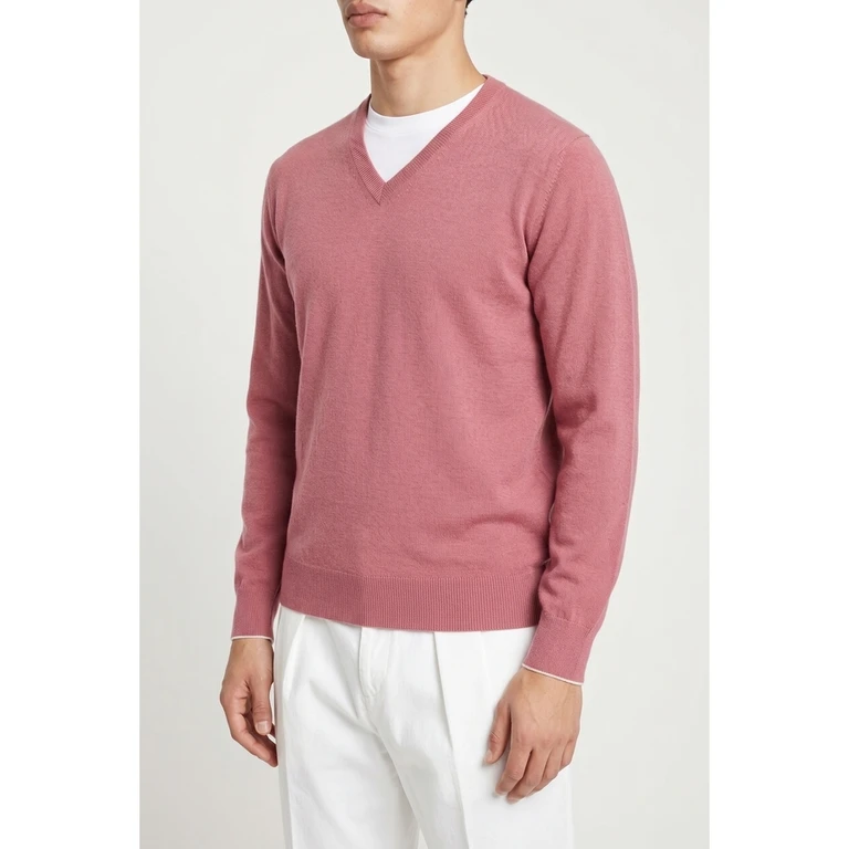 Pink Wool V Neck Sweater