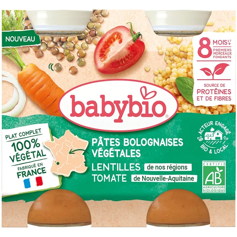 Midi Vegetarian Jars Vegetable Bolognese Pasta - 8 Months and + - Lentils, Tomato 2x200g