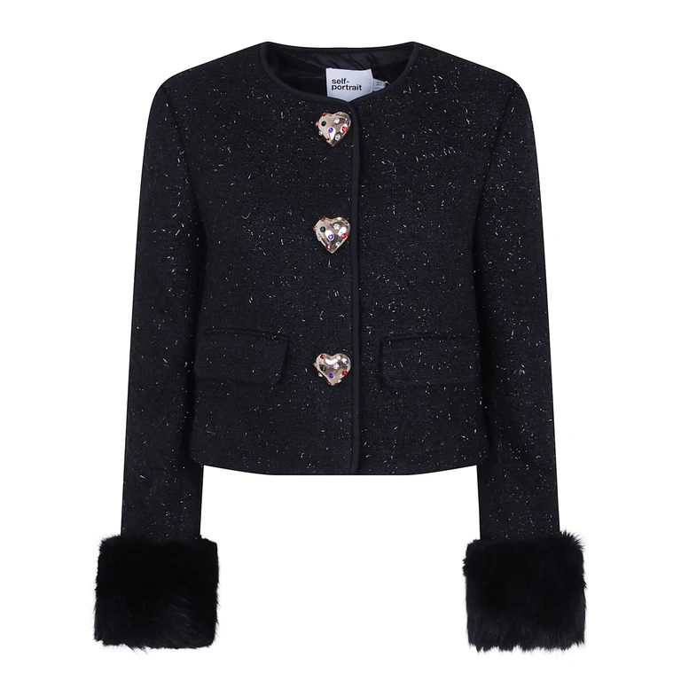 Jacket Fur Cuff "Black Metallic Boucle Fur Cuff Jacket"