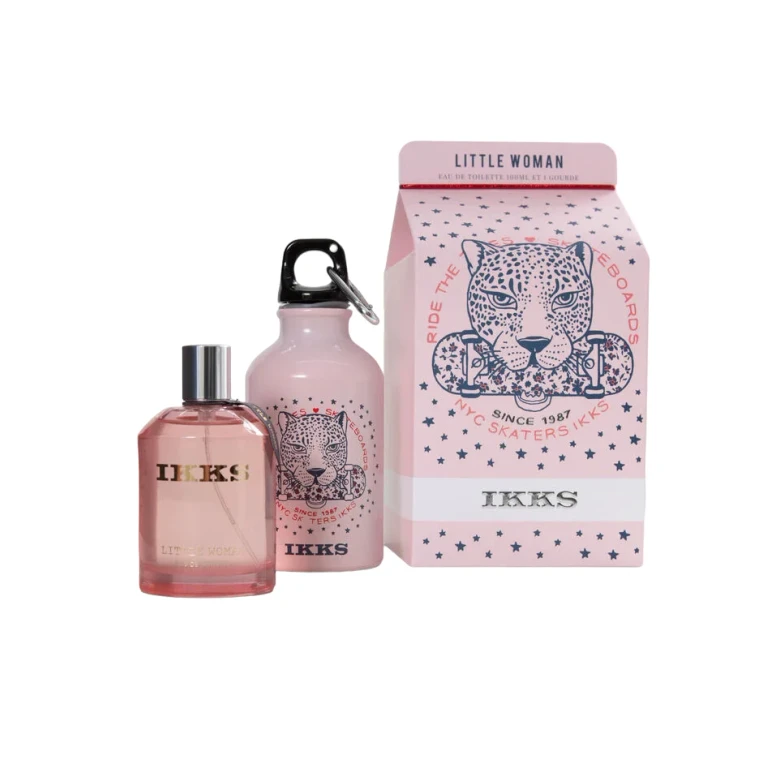 Set Ikks: Little Eau De Toilette for women 100 ml + Little GWP pink glass water bottle