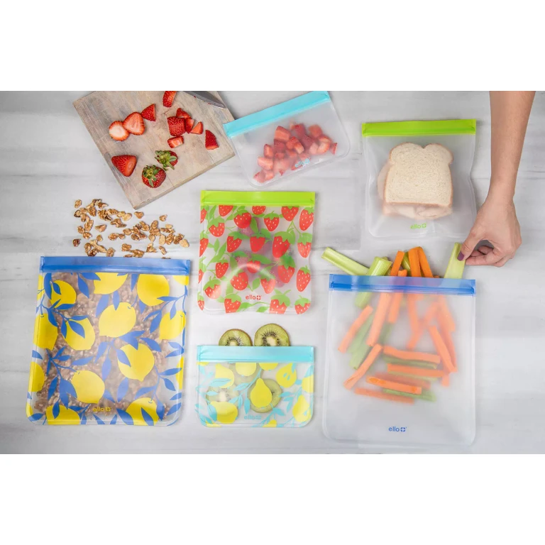 12-Pack Plastic Reusable Food Storage Bags, Summer Fruits