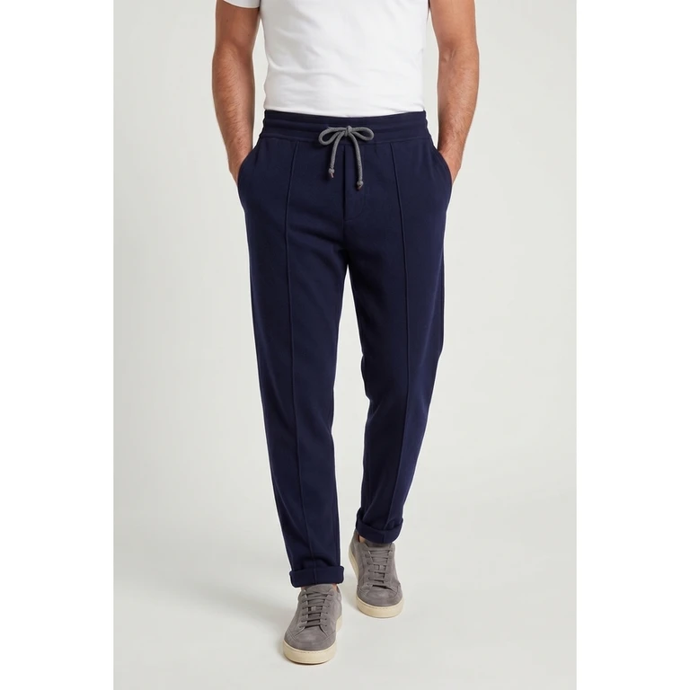 Navy Wool Tapered Trousers