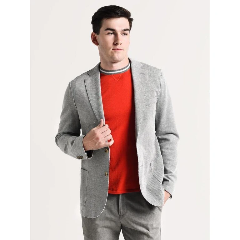 Men'S Medium Grey Wool Tailored Blazer Patch Pockets