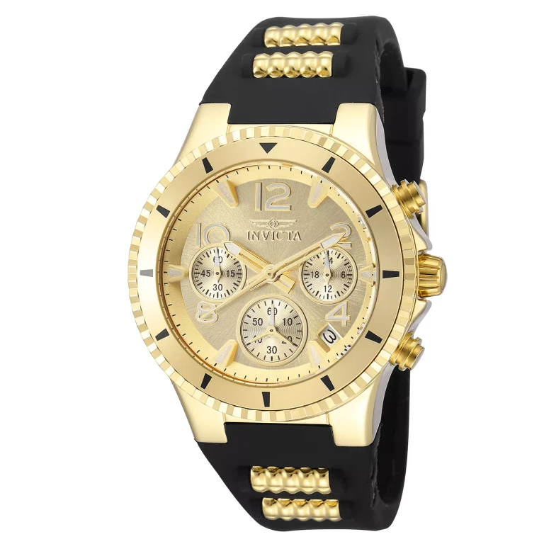 Invicta BLU Ladies Quartz 39mm Black Silicone and Gold Stainless Steel, Gold Dial Watch