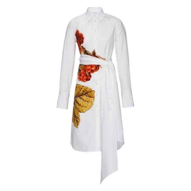 Botanical Print Cotton Shirt Dress