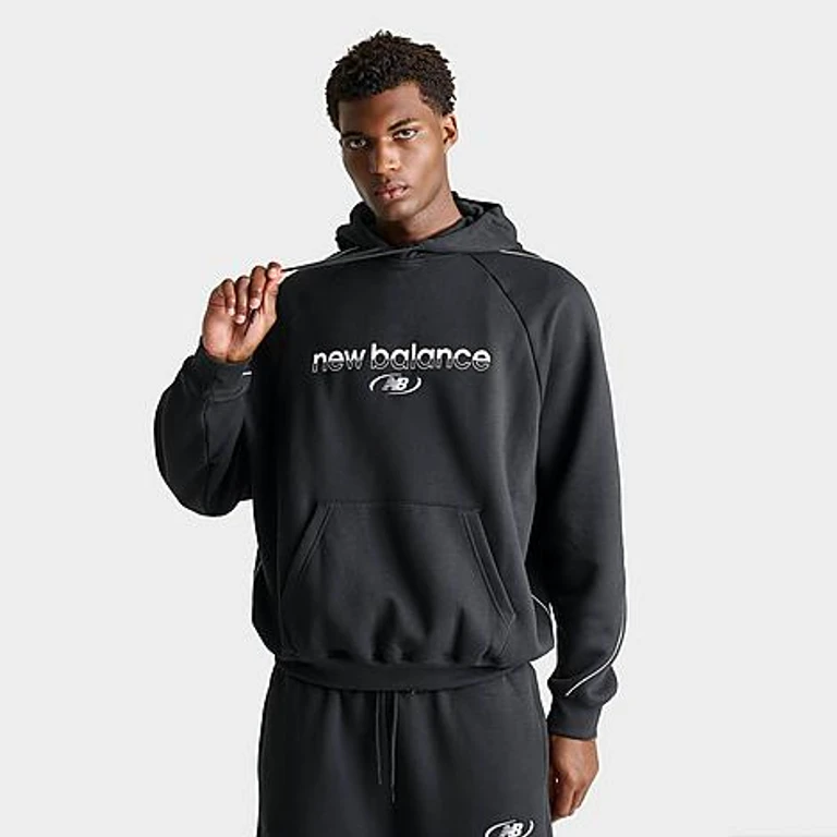 New Balance Men's Trackside Fleece Pullover Hoodie in Black/White Size: Small