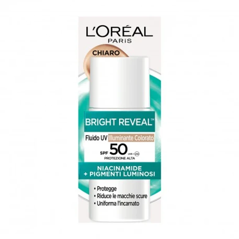 L'Oréal Paris Bright Reveal Illuminating Tinted Sunscreen with a tinted finish and light texture. SPF 50 light color 50 ml