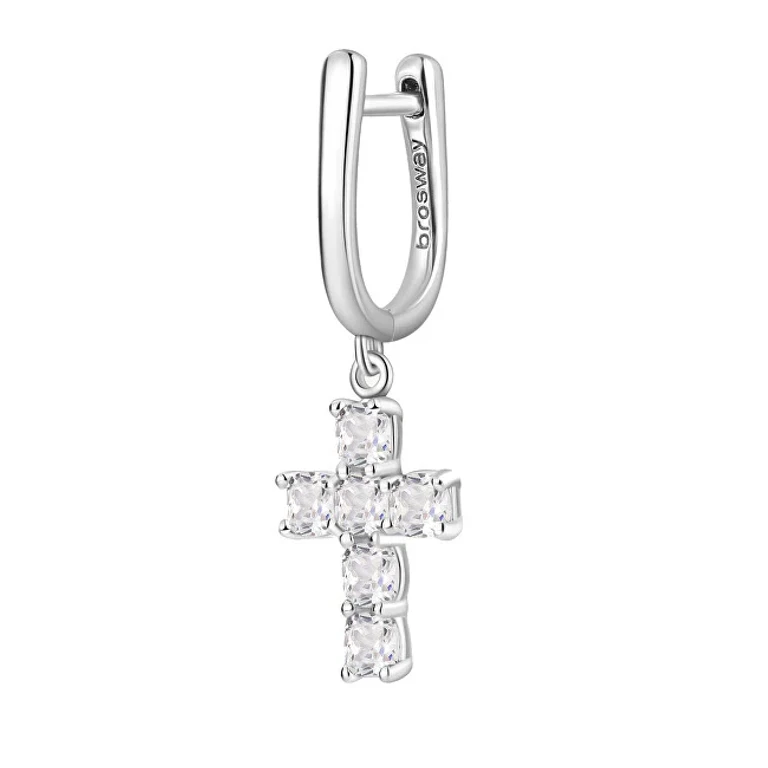 Single Silver Cross Fancy Infinite White Earrings FIW22