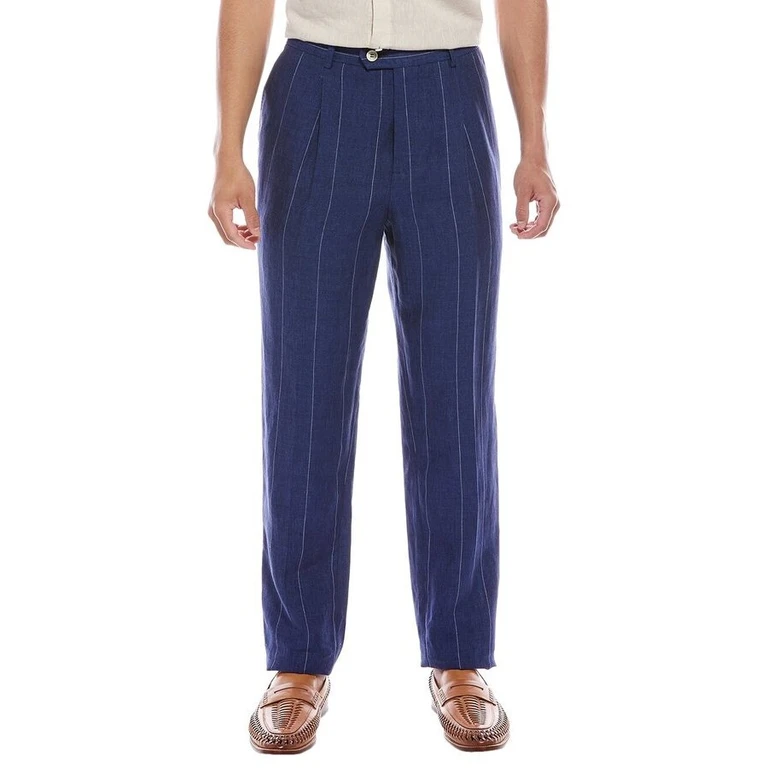 Indigo Linen Pleated Trousers
