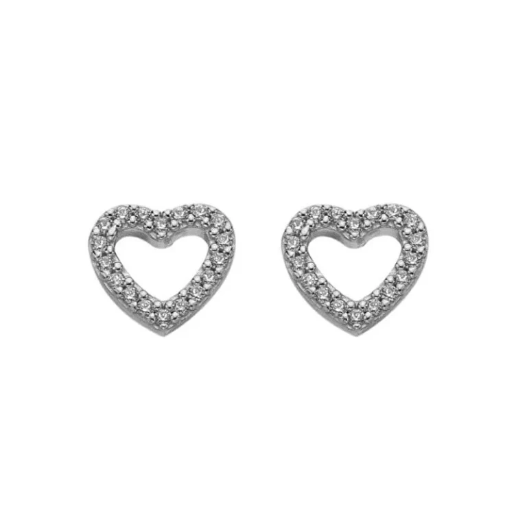Heart-Shaped Silver Earrings with Cubic Zirconia Silver Whisper Swe004