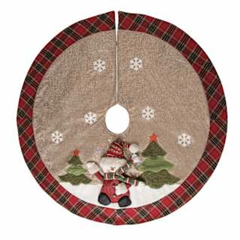 42 in Multicolored Christmas Light up Rustic Snowman Tree Skirt Polyester Holiday Decor