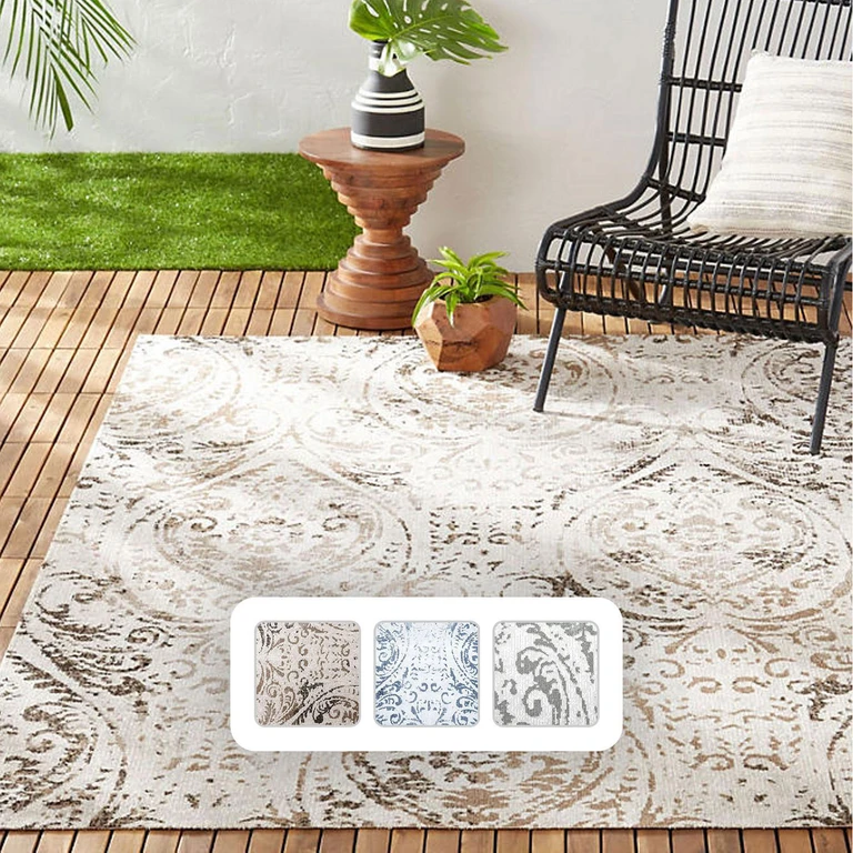 Nicole Miller New York Patio Sofia Juniper Area Rug:- 7'9' x 10'2', Ivory/Gray