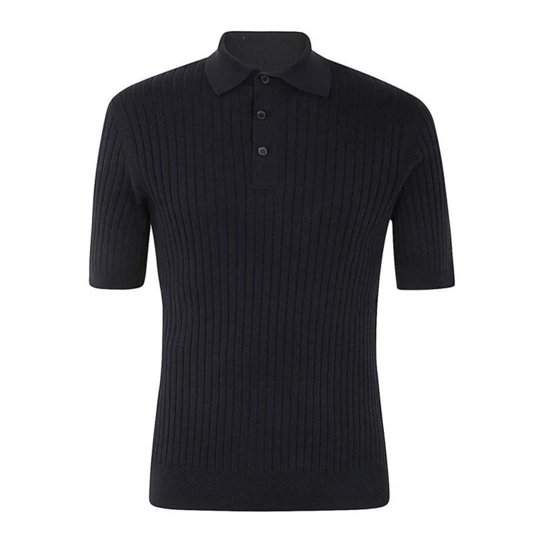 Navy Cotton Ribbed Polo Sweater