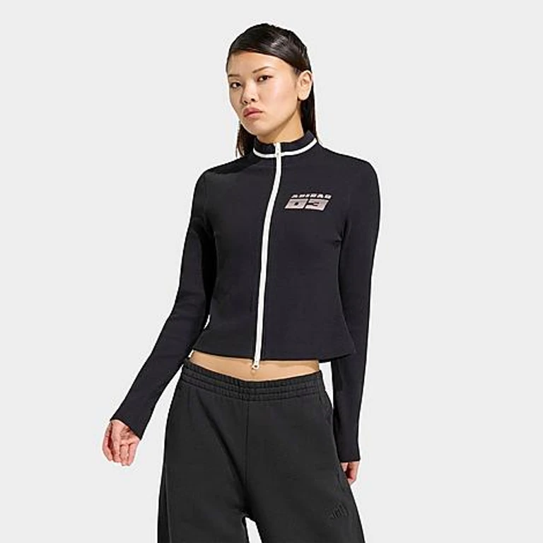 adidas Women's Seasonal Essentials Racing Full-Zip Cardigan in Black/White Size: XXS