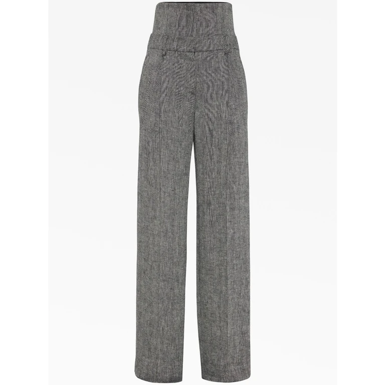 Black White Linen Wide Leg Trousers