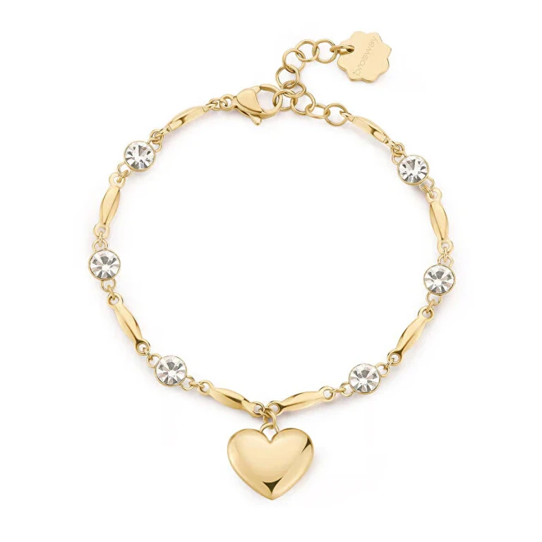 Beautiful Gold Plated Bracelet with Heart Shape Crystals and Chakra BHKB212