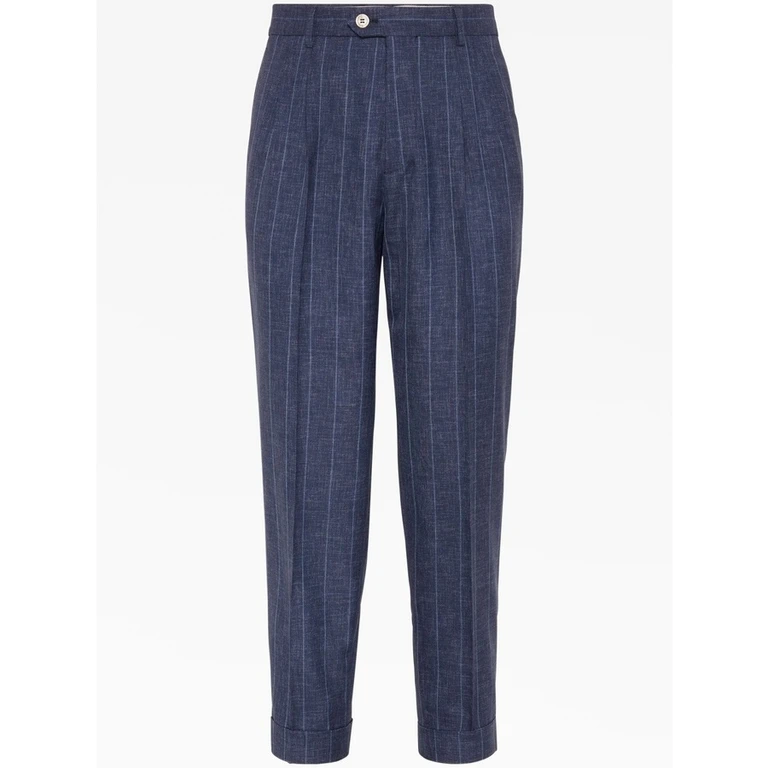 Navy Wool Pinstripe Trousers
