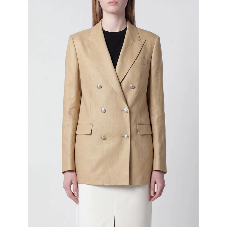 Beige 100% Linen Double-Breasted Blazer with Back Vent (JJASMINE10B340021EA809)