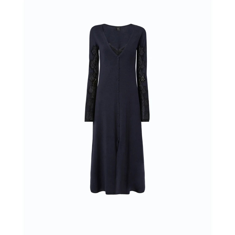 Robe midi en laine avec détails en dentelle - XXS