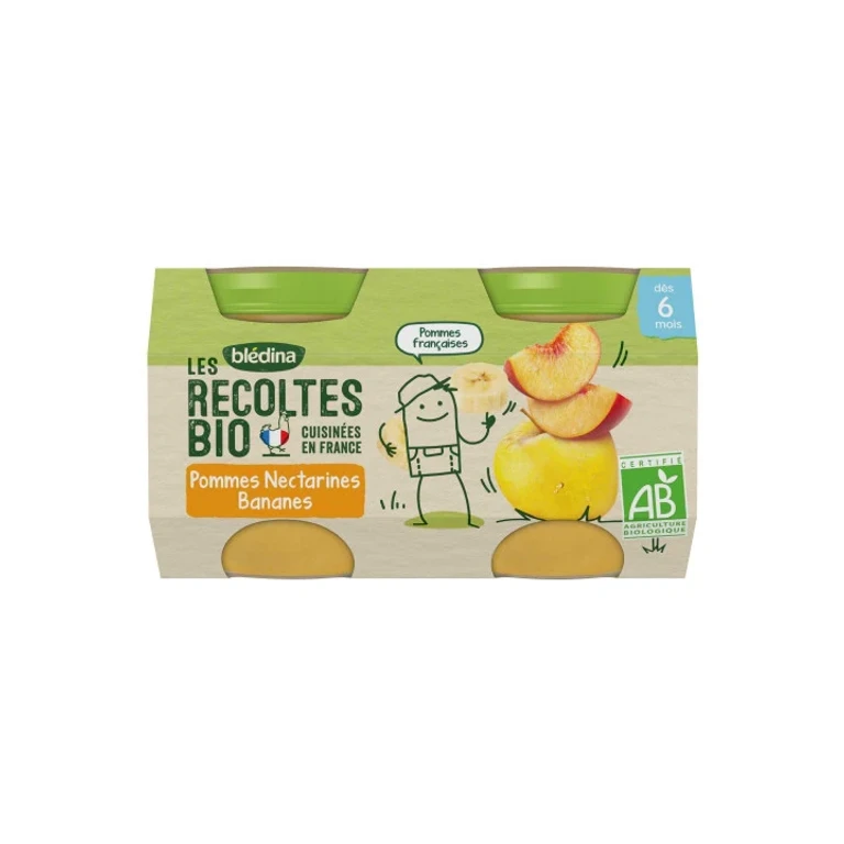 Blédina Les Récoltes BIO From 6 months - Fruit bowl - Apples Nectarines Bananas 2x130g