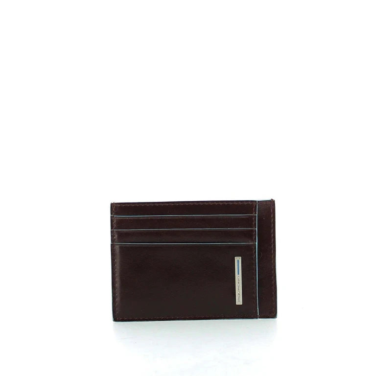 , Blue Square, Leather Credit Card Holder, PP2762B2R, Mahogany, Unisex