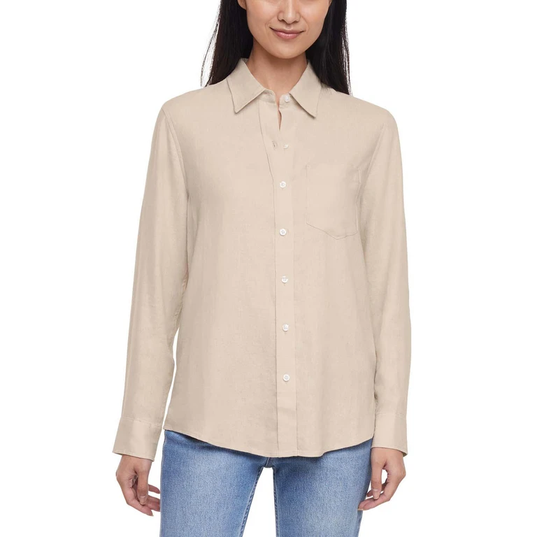 LINEN BUTTON DOWN - KHAKI M:- Khaki, M
