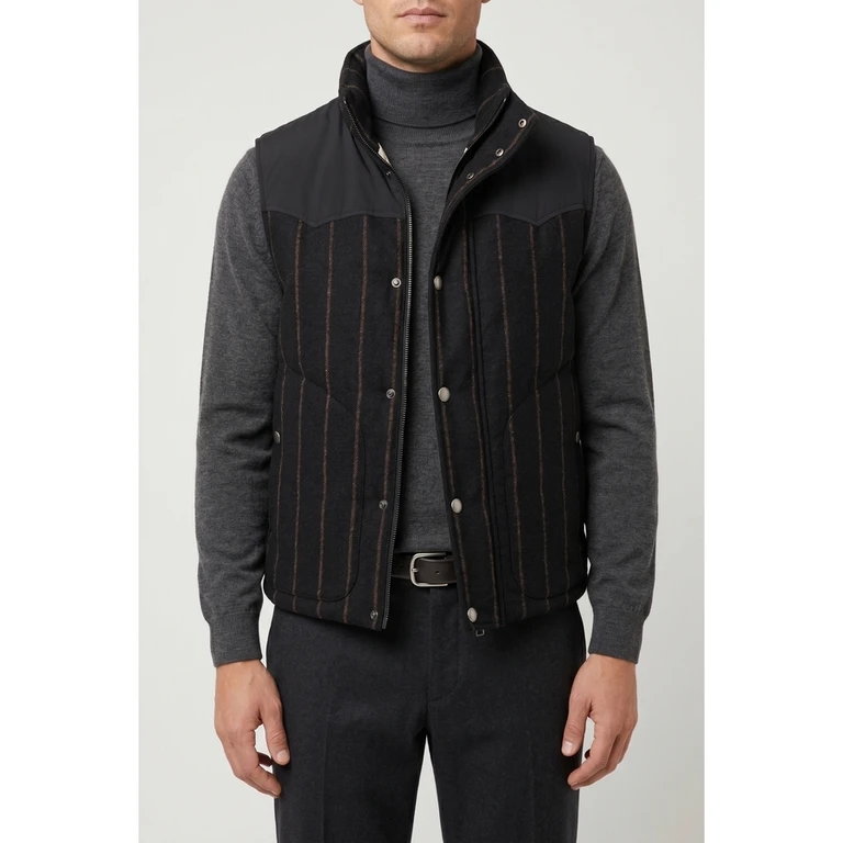 Black Striped Wool Vest
