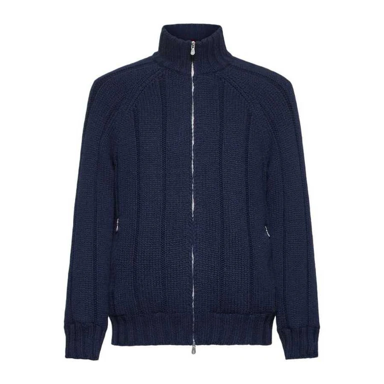 Navy Wool Zip Knit Jacket