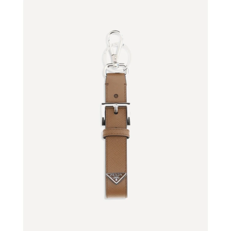 Keyring in saffiano leather with triangle logo Male UNI