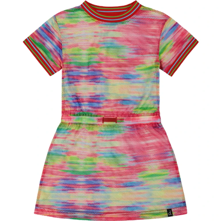 Multicolored Short Sleeve Mesh Beach Dress - Big Girl