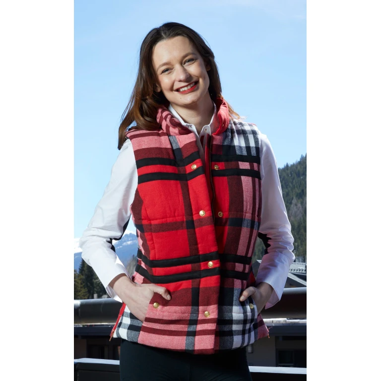Rosey Vest With Contrast Lining In Red Yarndyed Flannel Plaid