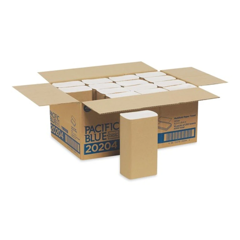 20204 9.2 in. x 9.4 in. 1-Ply Pacific Blue Basic Folded Paper Towel - White (4000/Carton)