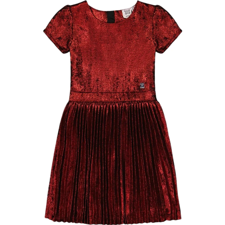 Short Sleeve Dress with Pleated Metallic Skirt - Little Girl