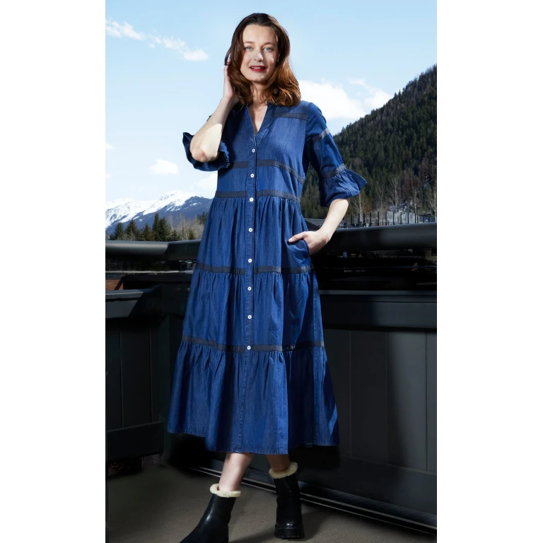 Miami Dress In Denim With Black Ribbon Trim
