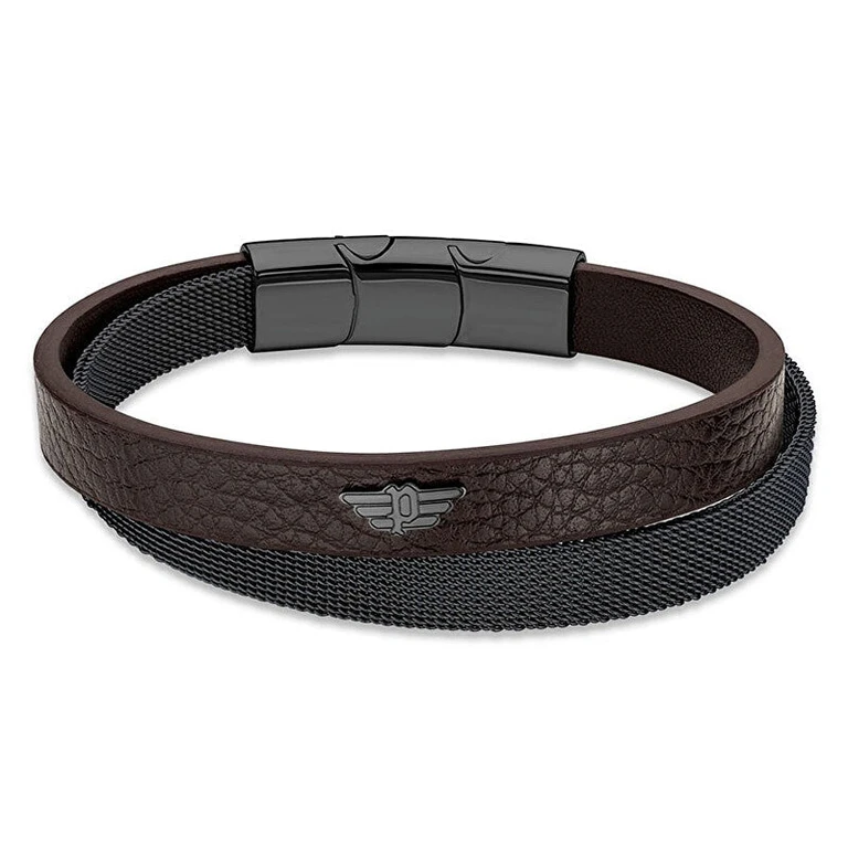 Men's Leather Bracelet Hardware Peagb2119615 - Length: 19.5 Cm