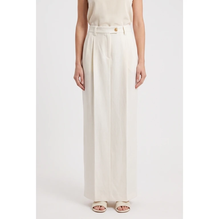 Women'S 100%Wv White Maxi Pleated Pencil Skirt Nwt