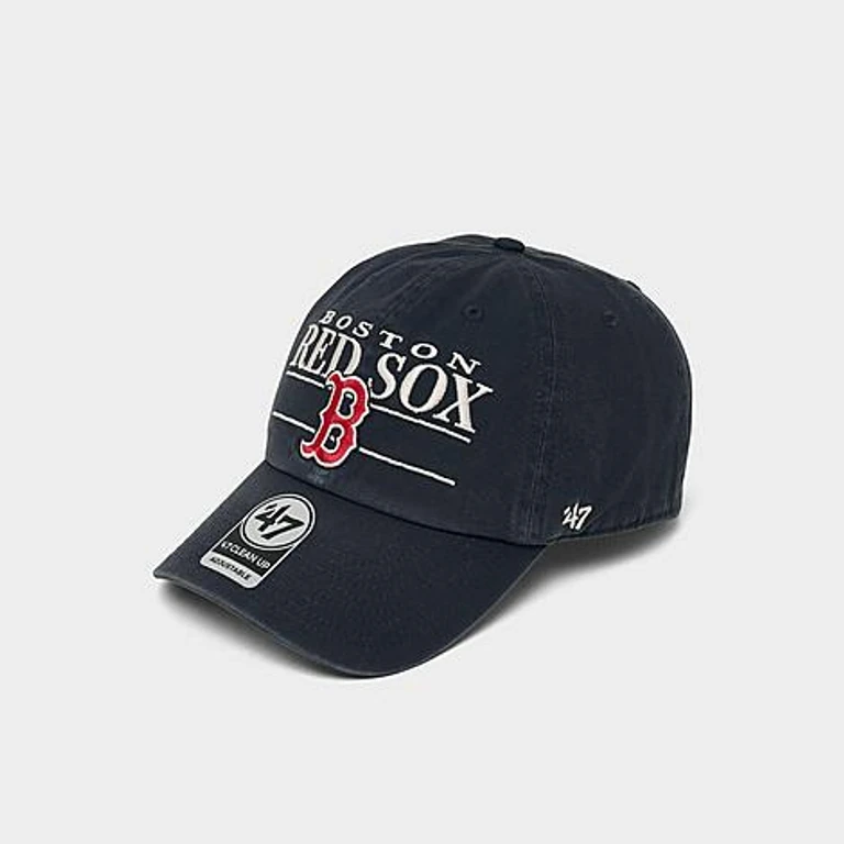 '47 Boston Red Sox MLB Team Name & Logo Clean Up Strapback Hat in Navy