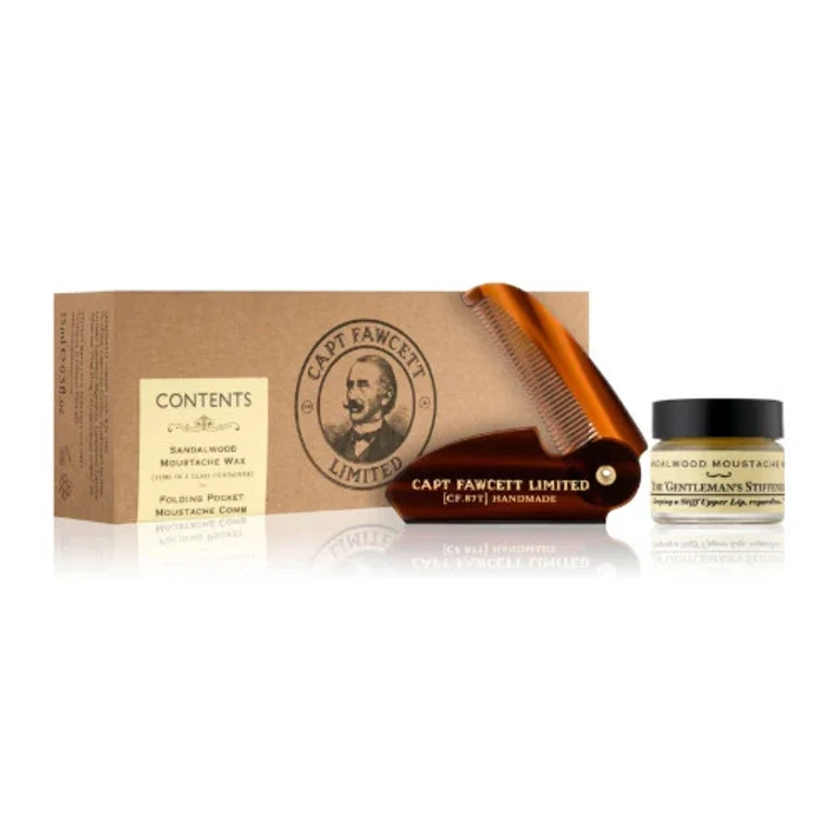 Sandalwood Folding Wax and Moustache Gift Set