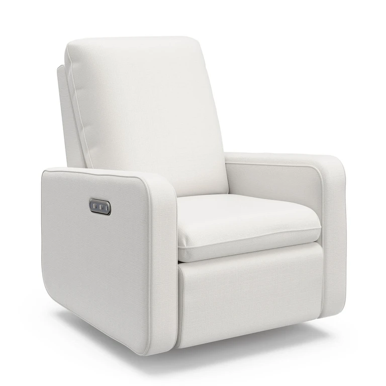 Teddi Power Recliner Swivel Glider with USB - Ivory Basketweave:- Ivory Basketweave
